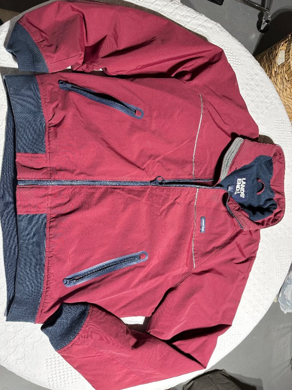 Lands' End Retro Womens L Burgundy Fleece Lined Bomber Jacket Gorpcore